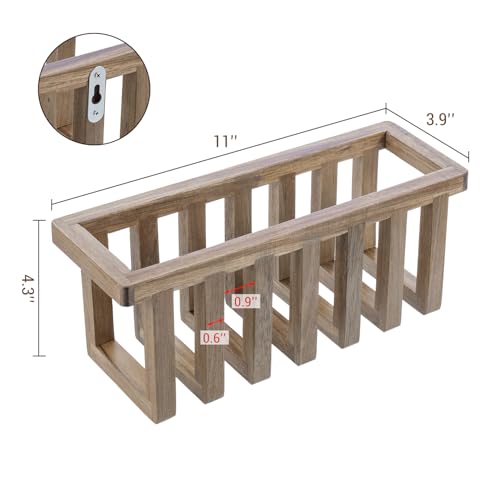 MyGift 11 Inch Premium Solid Acacia Wood Wall Mounted Mail Letter Holder Basket, Rustic Farmhouse Wooden Hanging Card Storage Rack, Home or Office Organizer