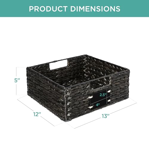 Best Choice Products Set of 4 13x12in Water Hyacinth Pantry Baskets, Woven Organizers w/Chalkboard Label, Chalk Marker - Black - color: Black, size: 13x12x5in