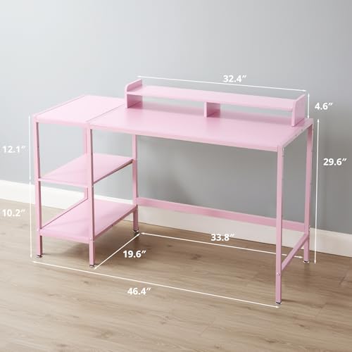 MINOSYS 47-inch Computer Desk with Storage Shelf - Ideal Gaming Desk for Bedrooms, Small Spaces, and Home Offices Modern Writing Desk for PCs,Pink Table. - color: Tx-pink, size: 47 inch