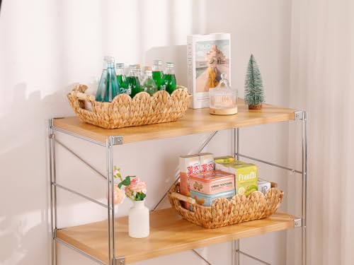 Coeusy Gift Basket, Cute Wicker Basket for Gifts, Scalloped Woven Water Hyacinth Storage Basket with Wooden Handles for Snack, Display, Shelves, 2 Pack