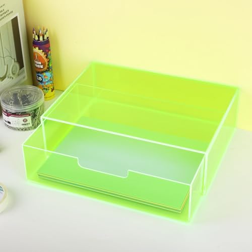 Gelite Acrylic Desk Organizer with Drawer for Makeup Vanity Stackable Desktop Storage Box for Office Supplies, 13.8 x 9.8 x 3.9’’, Neon Green - color: Neon Green