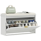 HOMCOM Narrow Shoe Bench with Padded Seat Cushion and Flip-Drawer, Small Entryway Bench Holds up to 265lb, Shoe Cabinet, 31.5x10.2x18.7 Inches, White - color: White, size: 31.5" x 10.2" x 18.7"