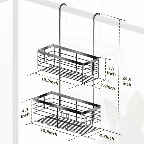 YUOROS Hanging Shower Caddy, 2 Tier Over the Door Shower Organizer Rack Organizer Stainless Steel Rustproof (Black) - color: Black, size: 2 Tier