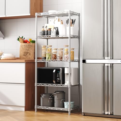 HOMEFORT 5-Tier Wire Shelving 5 Shelves Unit Metal Storage Rack Durable Organizer Perfect for Pantry Closet Kitchen Laundry Organization in Grey - color: Silver, size: 21"W x 11"D x 54"H