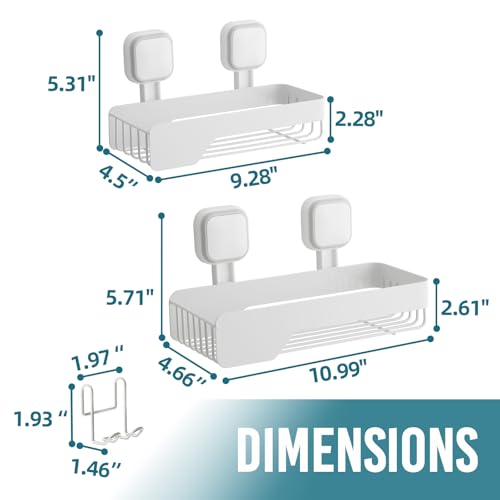 TAILI Shower Caddy Suction Cup 2 Pack,Stainless Steel Rustproof Shower Shelves,No Drilling Wall Mounted Basket,Large Capacity,Removable Suction Cup Bathroom Organizers & Home Decor, White - style: 2xWhite