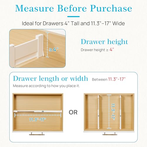 Vtopmart 4 Pack Drawer Dividers for Clothes, 4" High 11.3"-17" Adjustable Expandable Dresser Drawer Organizer, Plastic Drawers Separators for Dresser, Baby Clothes, Underwear, Kitchen & Office Storage