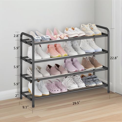 KANAV 4-Tier Expandable Shoe Rack – Adjustable Shoe Organizer & Shoe Storage for Closet, Entryway, and Front Door – Space-Saving Shoe Shelf and Rack Organizer for Home - Black - color: Black, size: 4-Tiers