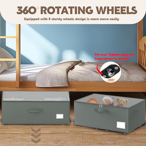 Under Bed Storage with Wheels, 2-Pack Under Bed Storage Containers, No Assemble Required 10 inches Height, Rolling underbed storage Drawers, Underbed Storage Bins for Shoes, Clothes, Blankets, Toys - color: Grey
