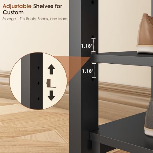 IUNVR Shoe Rack Bench Seat Rubberwood 3-Tier Wooden Storage Bench 550lbs Compact Mid-Century Modern Design for Entryway, Hallway, Closet, Front Door Entrance, Foyer - color: Black-3 Tier(wood), size: 23.6"W x 11.8"D x 20.5"H