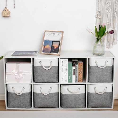 13 x 13 Inch Storage Cubes,6 Pack Cube Storage Bins for Shelves，Fabric Collapsible Storage Bins with Handles, Foldable Storage Basket for Organizing Clothes, Toys, Books (White&Gray) - color: White&Gray（cube）