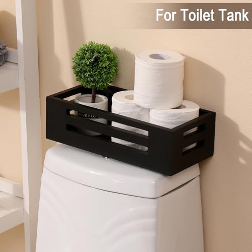 Black Bathroom Basket Wooden Toilet Tank Paper Basket with Handles-Black Decor Box-Home&Bathroom Storage Organizer