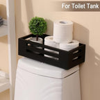 Black Bathroom Basket Wooden Toilet Tank Paper Basket with Handles-Black Decor Box-Home&Bathroom Storage Organizer