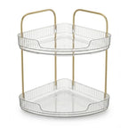 2-Tier Acrylic Corner Bathroom Organizer with Handle Round Skincare & Makeup Storage Tray, Waterproof, Lightweight, Heat Resistant Vanity Shelf for Countertop, Kitchen, Bedroom, Dresser