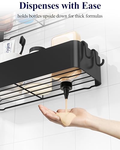 Kitsure Shower Caddy Adhesive - 6-Pack, No-Drilling Shower Shelves with Soap Holder, Toothbrush Holde, 6 Hooks, Rustproof & Stylish Bathroom Organizers and Storage Solution, Black, Large - color: Black