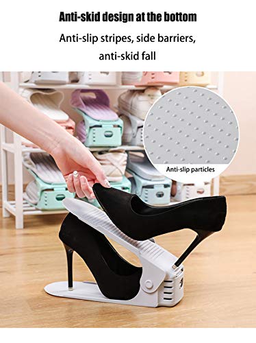 RISETEX Shoe Slots Organizer 12 Pack,Adjustable Shoe Stacker Space Saver, Double Deck Shoe Rack Holder Shoe Stack for Closet Organization,organizadores de zapatos,White (12, White)