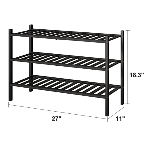 viewcare 3-Tier Black Bamboo Shoe Rack for Entryway, Stackable | Foldable | Natural, Shoe Shelf Storage Organizer for Hallway Closet, Free Standing Shoe Racks for Indoor Outdoor - color: Black, size: 3-Tier