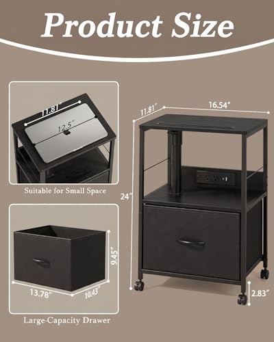 Faesun Swivel Lift Top Nightstand with Charging Station, Rolling Side Table for Recliner, Bedside Table with Wheels & a Fabric Drawer, for Small Spaces, for Bedroom, Living Room, Black - color: Black, size: 1 Drawer