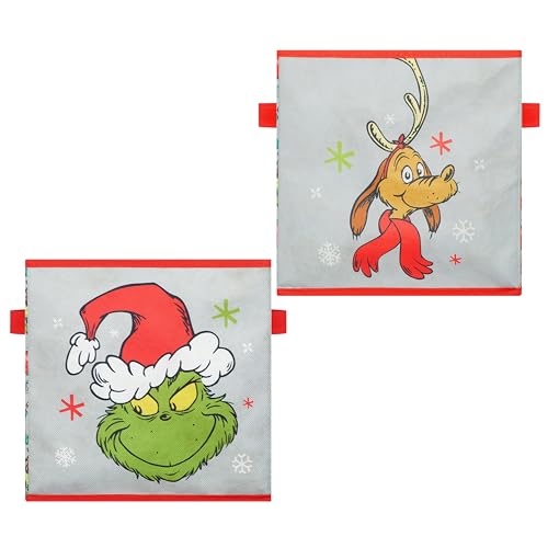 Idea Nuova Storage Cubes for Kids,2 Pack Collapsible Fabric Bins with Handles, Holiday Organizer Boxes for Bedroom, Playroom & Nursery, Festive Christmas Storage Baskets,Grinch Dr. Seuss - color: Grinch Dr Seuss