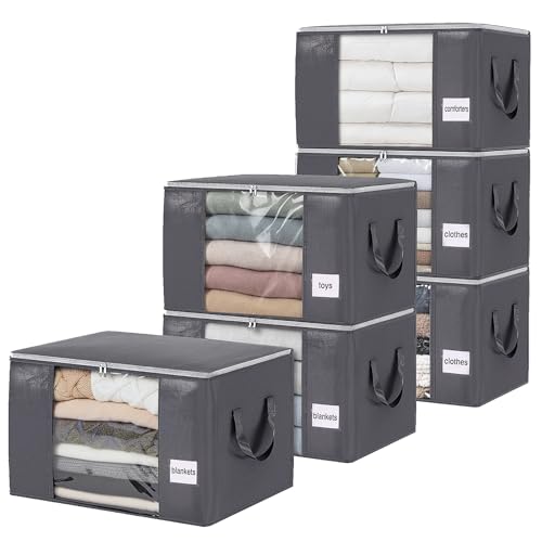 YGEOMER Bedding Storage 90L Blanket Storage Bags 6 Pack Large Foldable Heavy Duty Clothes Containers for Closet, Clothing, Comforters, Bedding, Bed Sheets, Pillows and Toys Organizers - size: 90L