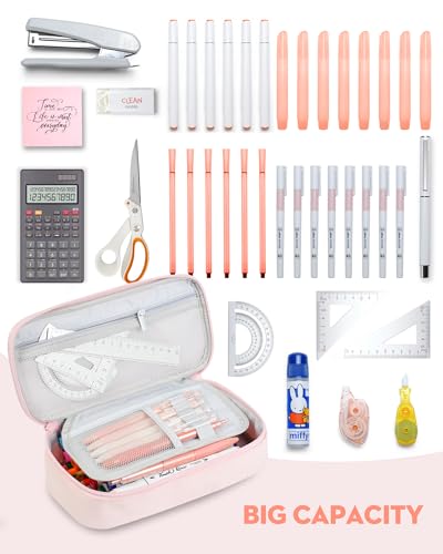 YOKUMA Pencil Case,Large Capacity Pencil Pouch,Aesthetic Zipper Pencil Box, Back to School Supplies for College Student Teen Adults,Travel Essentials,Electronic Cable Organize - color: Pink