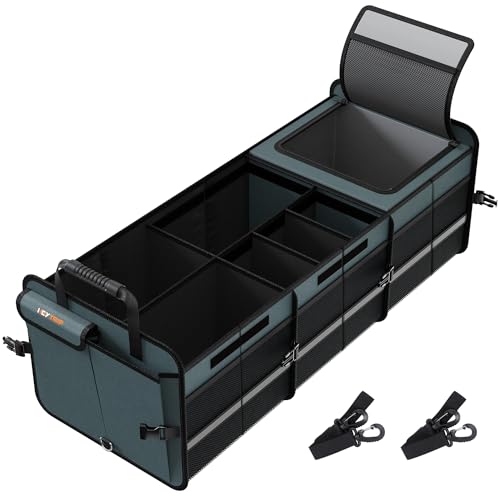 HEYTRIP Large Trunk Organizer With Built-in Leakproof Cooler Bag, 2 Tie-Down Straps, 4 Removable Dividers, Foldable Cover, Built with 2mm PE Board, Gray - color: Gray