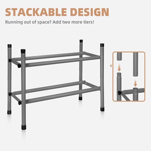 STORAGE MANIAC Expandable Shoe Rack, 4 Pairs Stackable Small Shoe Rack, Metal Adjustable Shoes Organizer for Closet, Entryway, Hallway, Garage, Front Door, Shoes Shelves, Black 1 Tier - color: Black, size: 1 Tier