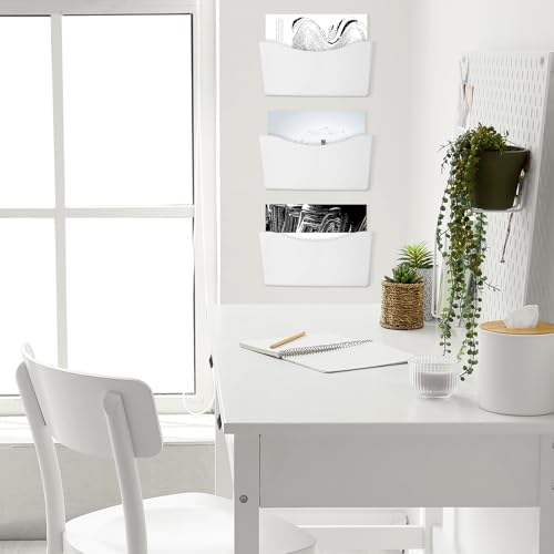 Colarr 6 Pack Expandable Pocket Wall File Holder Plastic Hanging Wall Organizer Space Saving Wallmount File Holder for Office Mail Letter Magazine(White) - color: White