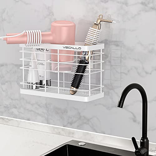 Hair Tool Organizer, Curling iron stands, Bathroom Organizer Basket Hair Supplies Organizer Storage Hair Dryer Holder- Wall Mount No Drilling - color: White