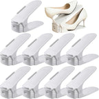 10 Pcs Shoe Stacker Adjustable Shoe Slots Organizer Shoes Slots Space Saver Double Deck Rack Holder for Closet Organization Shoe Storage