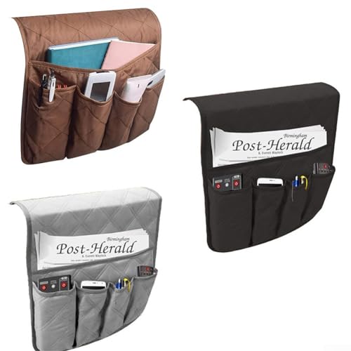 Sofa Armrest Organizer Side Storage Bag for Couch, Hanging Pocket Holder for Remote Control, Phone, Books and Magazines, Home Organization Accessory(gray) - color: gray