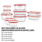 Pyrex Freshlock (10-Pack) Mixed Sized Airtight Glass Food Storage Container Set, Non Toxic, with Plastic BPA-Free Leakproof Locking Lids - size: 10 Pack
