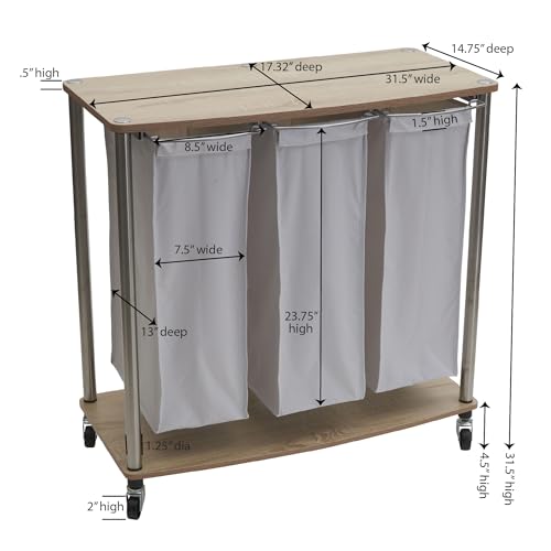 Household Essentials 3-Bag Laundry Sorter, Washable Linen Laundry Bags, 3-Load Capacity, Versatile, Light Ash - style: Laundry Sorter