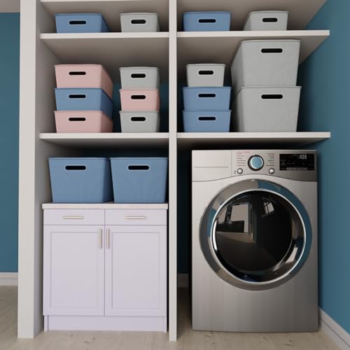Glad Storage Baskets with Lids - Set of 4 Stackable Plastic Boxes with Handles - Decorative Shelf Organizer Bins for Bathroom and Closet, Blue, 4.7 Gallon - color: Blue, size: 4.7 Gallon