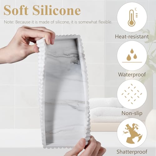 Silicone Bathroom Tray Small Vanity Organizer Rectangle Sink Caddy Sponge Holder Kitchen Counter Decor for Dish Soap, Perfume, Candle, Marble - color: Marble Gray