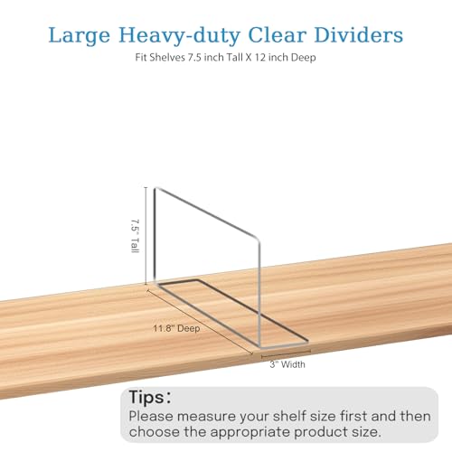 OKPOW Shelf Dividers Closet Organizer - 7.5" Tall X 11.8" Deep Acrylic Clear Sturdy Separate for Clothes Purse - Adjustable Space Saver Easy Install for Home Organization Enthusiasts 12 Pack - color: 12 Pack, size: Standard Tall 7.5'' x Deep 11.8"