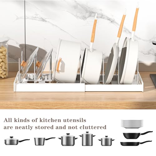 Expandable Pot and Pan Organizer Rack with 7 Stainless Steel Adjustable Shelves, for Neatly Storing Cookware, Pots, Pans, Lid - color: White（Style 1）