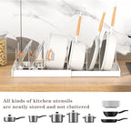 Expandable Pot and Pan Organizer Rack with 7 Stainless Steel Adjustable Shelves, for Neatly Storing Cookware, Pots, Pans, Lid - color: White（Style 1）
