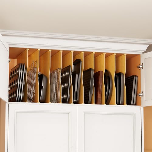 SpaceAid 10 Pack Tray Dividers for Cabinets, Bamboo Kitchen Cookie Baking Sheet Organizer for Cabinet, Vertical Pan and Trays Organizers for Pantry Storage - size: 10 Pack (23.5"D x 23.7"H)