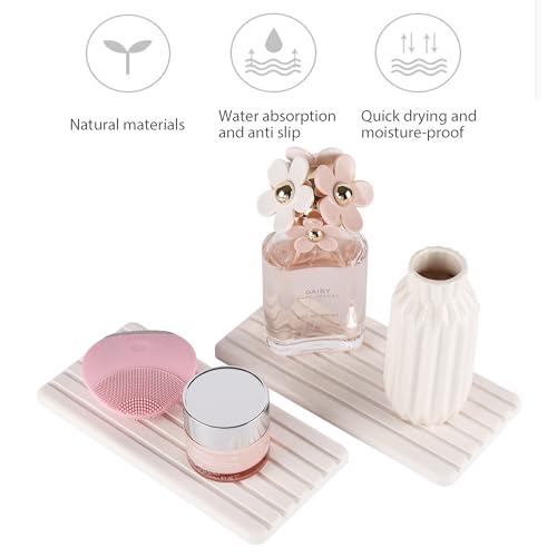 NiuYichee 2 PCS Water Absorbent diatomite Coasters, 8.3" x 4" Water Absorbing Stone Tray for Sink, Stone Drying mat for Kitchen Counter, Stone soap Tray Used for Hand Soaps & toiletries & Plants - color: White, size: 8.3 x 4 inches