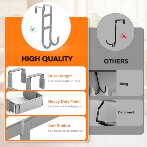 FYY Over The Door Hooks - 4 Pack Heavy Duty Dual-Hook Organizer Hanger for Hanging Towels, Clothes, Hats & Bags Use in Bathroom, Bedroom, Kitchen - Fits Interior Doors Up to 1.6" Grey - color: Gray, size: 7.8" Long, Fit Interior Doors Up to 1.6", style: 4