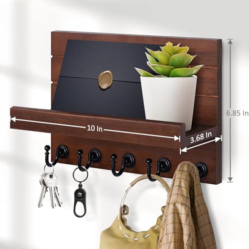 HONJIN Mail and Key Holder for Wall: Easy Installation Modern Mail Holder Wall Mount Key Shelf for Hallway Living Room House Decoration (Brown) - color: Brown