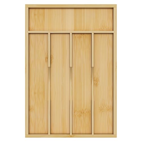 Bamboo Utensil Organizer for Kitchen Drawers, Utensil Tray and Cutlery Silverware Holder,Wood Drawer Dividers with 5 Slots - size: 5 Slots