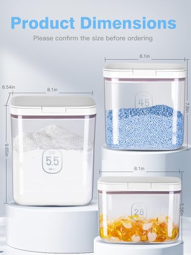 LivLab Mker Laundry Detergent Dispenser with One-Press Lid,Clear PET Powder container with Measuring Cup, Pods container 5.5L/12Lbs/200oz(270 Pods) - color: 5.5L