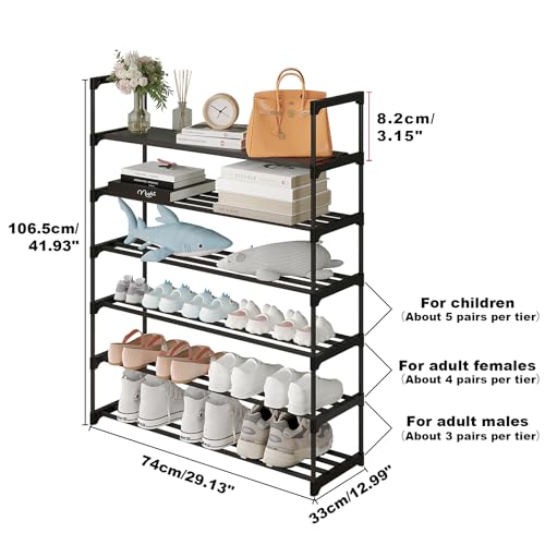 Calmootey 6-Tier Shoe Rack, Tall Large Capacity 30 Pairs Shoes Storage Organizer, Stackable Wide Shoe Shelf for Entryway, Hallway, Black - size: 6-Tier