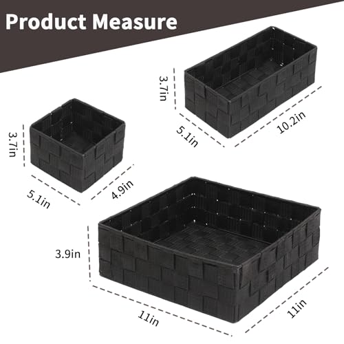 Woven Storage Baskets Set of 4, Stackable Fabric Storage Bins with Metal Frame for Closet, Shelf, Drawer, Nursery, and Office Organization – Polypropylene Organizer Boxes, Black - color: Black, size: 4PCS-without lid