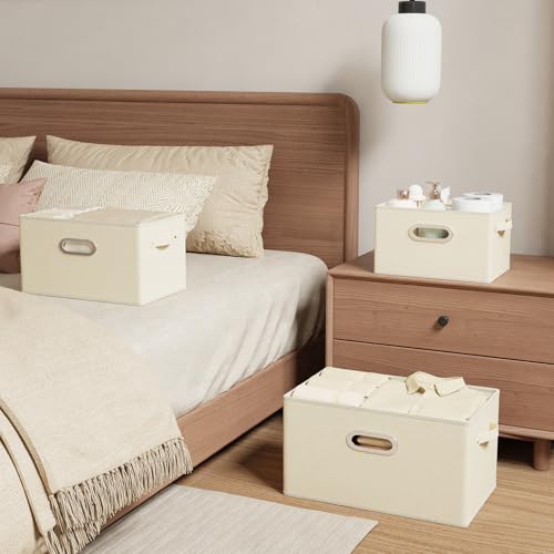 Foldable Cloth Basket with 4 Handles, Decorative Open Storage Boxes, Stackable Cube Organization, Fabric Bins for Shelves, Closet, Living Room, 10.2x7.9x6.7in, Beige, 2 Pack - color: Beige, size: 10.2x7.9x6.7 in(2 Pack)