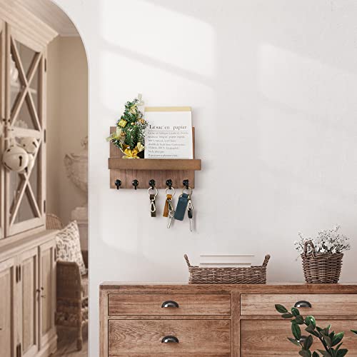 Rebee Vision Decorative Key Holder Wall Mount - Rustic Key Holder for Wall with Shelf and Mail Organizer for Living Room Decor - Home Essentials for Home Improvement (Brown, 3.54" x 10" x 7.28") - color: Brown, size: 10 Inch