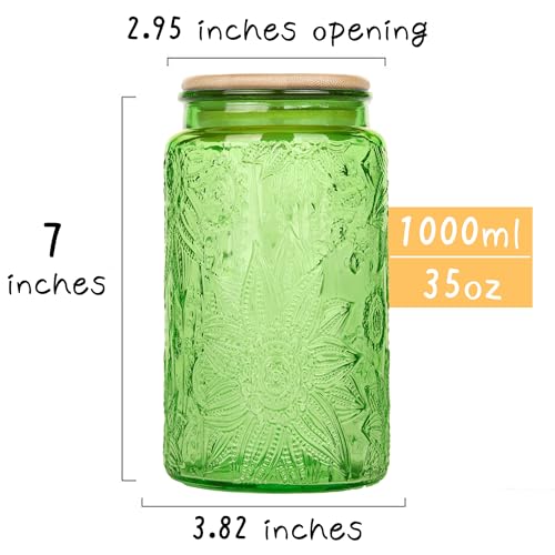 Custde Glass Storage Jars With Airtight Lid, 35oz Canister For Kitchen Counter with Bamboo Lid, brown sugar, candy, coffee, cookie, salt, tea,pantry cute Jar (Green, 35 fl oz) - color: Green, size: 35 fl oz
