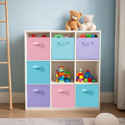 11x11 Storage Bins, Set of 6 Storage Cubes, Collapsible Cube Storage Box, Fabric Closet Organizers with Handles for Home, Office, Closet Shelf Cabinet, Bookcase, Multi-Color - color: Multi-Color, size: 6 Pack