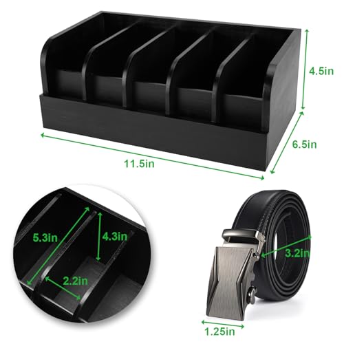 GTI Belt Organizer, 5 Compartments Belt Organizer for Closet and Drawer, Bamboo Display Case for Tie and Belt, Belt Storage Organizer for Men Women (Black) - color: Black, size: 5 Compartments